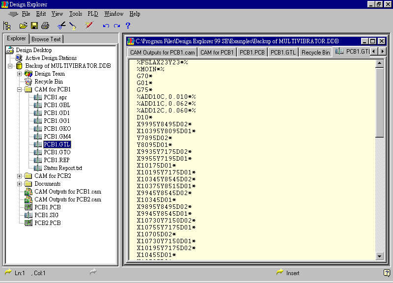 要檢查各Gerber輸出文件，則在瀏覽器中打開CAM Output for PCB1，即可看到一系列Gerber輸出文件。
