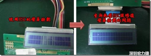 使用HSC的產品在使用一段時間后，通常是一至兩年后就會陸續出現連接處松脫的問題，如果是使用在LCD上的HSC就會出現缺劃的不良現象，下面左圖是使用HSC連接顯示器的產品，在客戶端使用一段時間后出現屏幕缺劃的問題，右圖是同一片產品，經過重新熱壓HSC后屏幕顯示恢復正常的畫面。 
